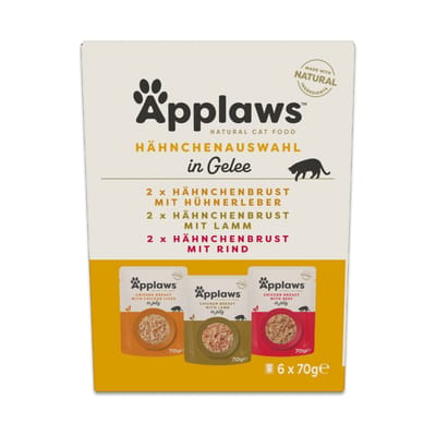 Voordeelpakket: 48x70g Applaws Cat Pouch in Jelly selectie met kip nat kattenvoer