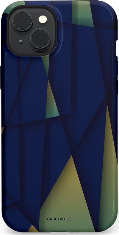 Casetastic Hoesje Geschikt voor Apple iPhone 15 Plus Magsafe - Stijlvolle Beschermende Duo-layer Case - Blauwgroene Driehoeken