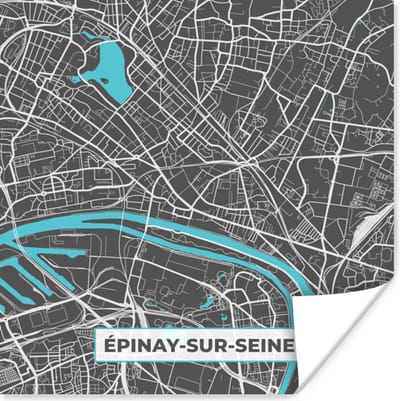 Poster Frankrijk – Épinay-sur-Seine – Stadskaart – Plattegrond – Kaart - 100x100 cm XXL