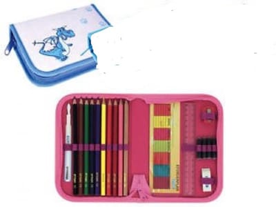 Etui met rits 1 stuk met 18 accessoires Toppoint -Lila blauw met draakje