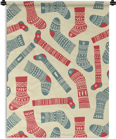 Wandkleed - Wanddoek - Kerst - Sokken - Patronen - 90x120 cm - Wandtapijt