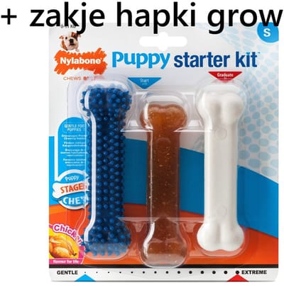 nylabone puppy starter kit 3 stuks - kipsmaak S - +- 12 cm - van gentle naar extreem - gentle for pups + zakje puppy beloonsnoepjes hapki