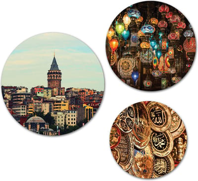 Forex Muurcirkel Set -  Set Istanbul - Set van 3 Wandcirkels met Ophangsystemen - 20x25x30