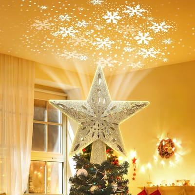 Home & Marker - Kerstboom Piek - Verlichte Piek - Kerstboom Projector - 3 Projectiemodi - Sneeuwvlokken & Kerstman - 2.5m Kabel - FLAKELITE