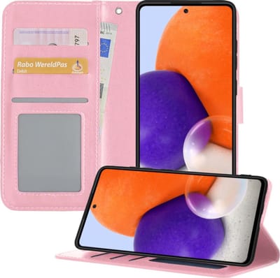 Hoesje - Met Pasjeshouder - Geschikt voor Samsung Galaxy A72 5G - Luxe Bookcase Portemonee - Flip Case - Kunstleer Book Case - Flipcase - Book Cover - Walletcase - Portemonneehoes - Telefoonhoesjes - Lichtroze