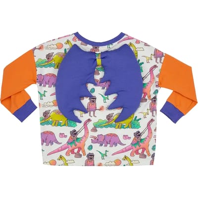 Langarm T-shirt met pterosauruss vleugels kind Raspberry Republic Dino Riders Rainbow