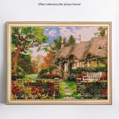 Kruissteek landschap strass diamant schilderij huis volledige ronde diamant borduurwerk 20X30CM beige