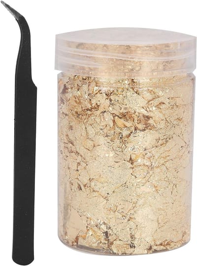 10g Gouden Flakes Set voor Nail Art, Goudfolie Flakes met Pincet, Glanzende Decoratie voor Manicure en DIY Projecten