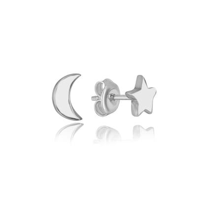 Zilveren Halve Maan Met Ster Oorknoppen Zilver (925 sterling) Oorbel Trendy Minimalistisch Comb Bedel