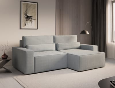 Ecksofa DENVER MINI aus Cord, Ottomane beidseitig montierbar Couch CInspireME Denver Mini Hoekbank - Slaapfunctie - 200x140 cm - Corduroy Stof - Lichtgrijs - Poso 110