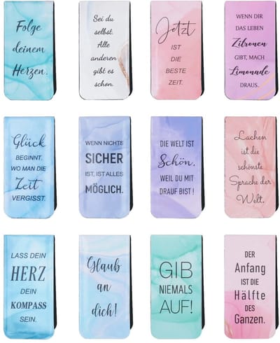 Allecto - Magnetische Bladwijzers - Inspirerende Quotes - Perfect als Cadeau - Set van 12 - Bladwijzers voor boeken - Ideaal voor studenten - Kleur..