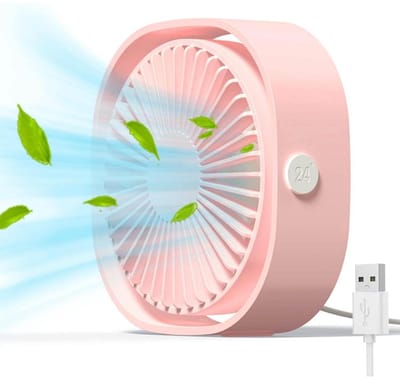 GELLDG Mini USB-bureauventilator - Tafelventilator - Miniventilator - Stil en draagbaar - Werkt op USB - Batterijen niet inbegrepen - 3 windsnelheden - 360° draaibaar - Geschikt voor thuis en op reis - Roze