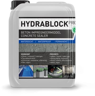 Beton impregneermiddel - Kelder waterdicht maken - Beton impregneren - 100% Permanent en Transparant - Optrekkend vocht, Opstijgend vocht - Nano coating - Beton waterdicht maken - Hydrablock Pro 2,5L (10m2)