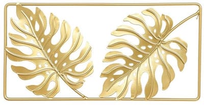 Dailygoods- Wandsculptuur metalen decoratie - Gouden coating - Lichtgewicht - Duurzaam - Plantenblad ontwerp - 24x12 cm - Muurdecoratie