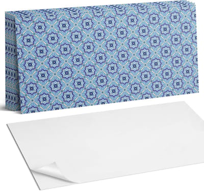 Coloray Plaktegels - Patroon met siermotieven Wandtegel Zelfklevend - 60 cm x 30 cm - Blauw Plaktegels - 6 stuks - Rechthoek PVC Tegels - Plaktegels Keuken - Zelfklevende Vloertegels Badkamer - Vinyl Tegels - Zelfklevende Wandtegels