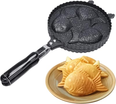 Visvormige Wafelmaker - Wafelijzer - Japanse Snacks Maken - 3 Holten Anti-aanbak - 6 x 22 x 6 cm - Zwart
