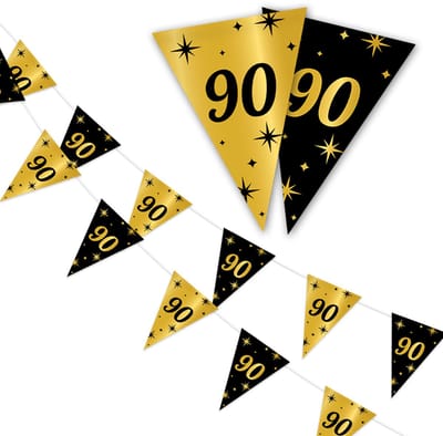 LUQ - 90 Jaar - Slinger - Leeftijd - Versiering - Verjaardag - decoratie - Feest - Hangdecoratie - Goud/Zwart