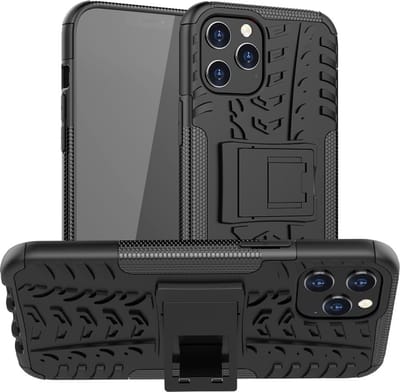 Peachy Shockproof kickstand anti-slip kunststof en TPU hoesje geschikt voor iPhone 12 Pro Max - zwart