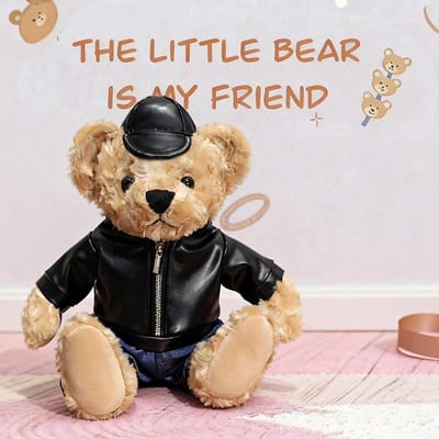 Pukeyue Teddybeer Leren Jas Pluche Speelgoed Rood Roze Wit Zwart Blauw Geel Zacht Knuffeldier Pop Pluche Mode Kinder Cadeaus 25-30cm