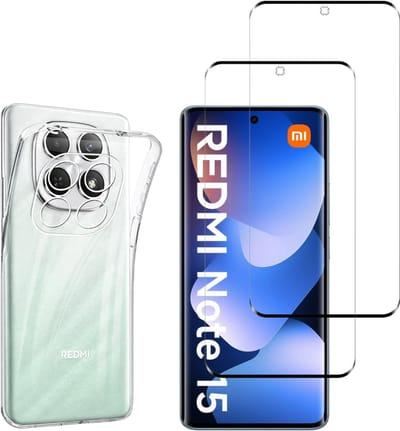 Coque arrière transparente en silicone pour Xiaomi Redmi Note 15 4G / 5G avec 2 verres trempé - protection d'écran