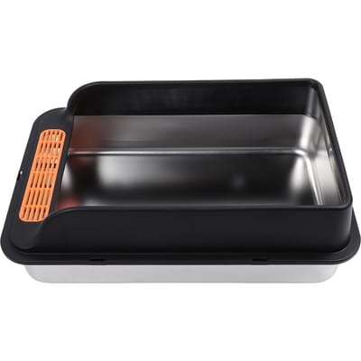 Grote Metalen Kattenbak Roestvrij Staal Anti-Spat Hoge Rand Kitty Kattenbak met Pedaal Filter voor Binnenkatten L 120x60x0.3cm / 47.2x23.6x0.1in zwart