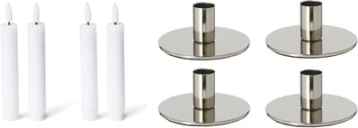 Set van 4 zilveren kaarsenhouders Kerstdecoratie kaarsenhouder 10x5cm metaal met LED-kaarsen vlamloze echte waskaarsen premium Adventskrans Kerst scandinavische chique tafelkaarsen
