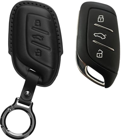 kwmobile leren autosleutel hoesje geschikt voor MG 3-knops ZS MG4 MG5 MG6 - Als sleutelhanger met sleutelring - Echt leer in zwart