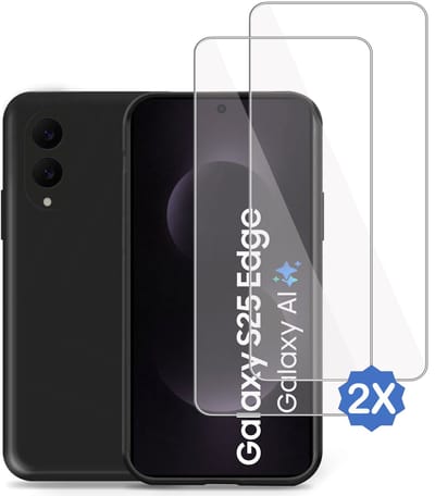 TechNow Hoesje + 2x Screenprotector geschikt voor Samsung Galaxy S25 Edge Hoesje Screenprotector - Tempered Glass - Extreme Shock Case Zwart
