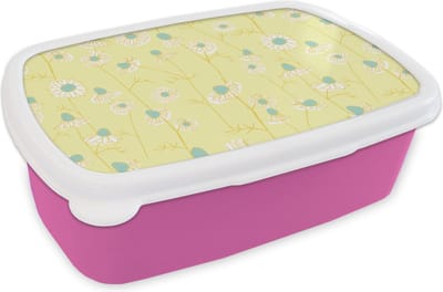 Broodtrommel Roze - Lunchbox - Brooddoos - Meiden - Kamille - Bloemen - Patronen - Girl - Kindje - Kinderen - 18x12x6 cm - Kinderen - Meisje