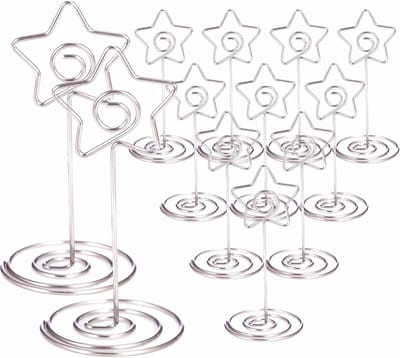 12 stuks - Memoclip - Bureau nummerhouder - Kaarthouder - Geschikt voor bruiloftscentrumdecoratie, verjaardagsfeesten - Tafelkaartjes en fotoclips - Stervormig - 4 x 8,5 cm - Zilver