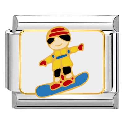 Quiges - Schakel - Bedel - 9mm - charms - Skiing - Geschikt voor - armband - Schakelarmband - italy bedels armband