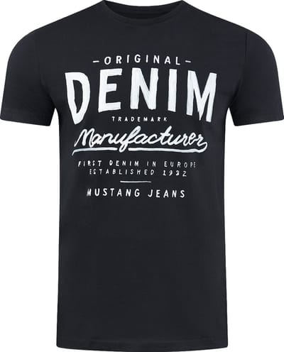 Mustang Heren T-Shirt Basic Print Tee regular fit Zwart S Ronde Hals Volwassenen Opdruk Print Shirts
