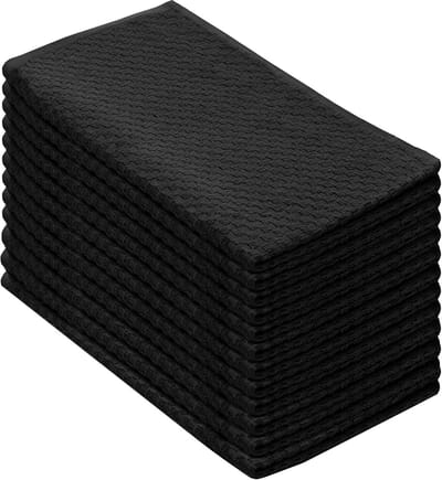 12x Professionele Keukenhanddoeken - Wafelstof Katoen - Extra Absorberend en Pluisvrij - Zwart 40x70 cm