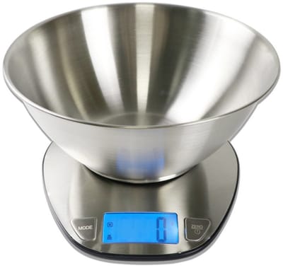 longziming -Digitale keukenweegschaal - roestvrijstalen mengkom - nauwkeurigheid 0,1 g - waterbestendig - 1 stuk - voor koken en bakken - zilver
