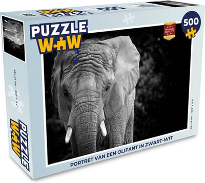 Puzzel Portret van een olifant in zwart-wit - Legpuzzel - Puzzel 500 stukjes