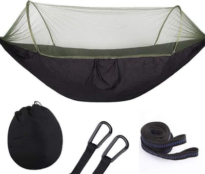Hangmat Klamboe - Outdoor Kamperen - Buiten Ontspannen - Geïntegreerd Muggennet - 290x140cm - Zwart