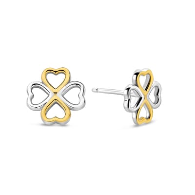 New Bling - 9NB-1605 - Zilveren Oorbellen met Klaver – Two Tone – Dames Oorbellen - 9.7mm