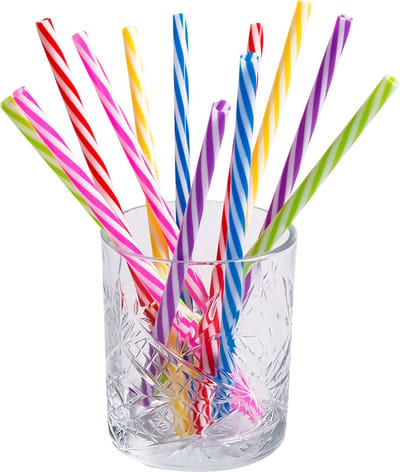 Boland - Set 12 herbruikbare plastic rietjes met ragertje - Regenboog - Kinderfeestje - Tuinfeestje - Verjaardag - Zomer