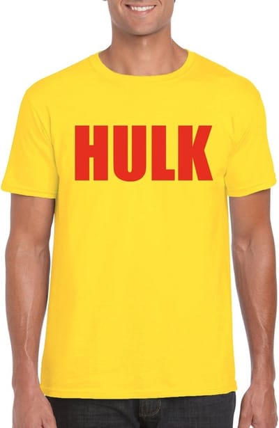 Bellatio Decorations Hulk T-shirt geel - rode letters - heren - worstelaar verkleed shirt S