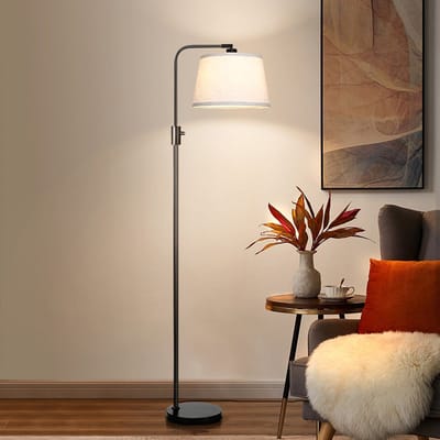 MUPOO Staande Lamp – Vloerlamp met LED 12W en 3 Kleurstanden – Moderne Verstelbare Booglamp met Linnen Kap – Leeslamp voor Woonkamer Slaapkamer Kantoor – H 173