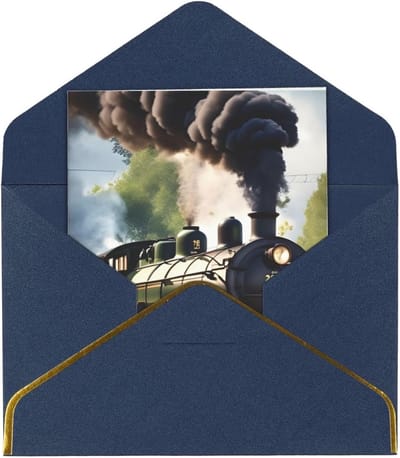 Wenskaarten Set - Kaarten Met Enveloppen - Feestelijke Gelegenheden - Stoomtrein Print - One Size - Blauw