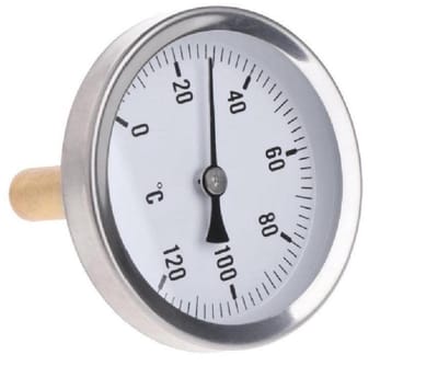 JHUBERS- Thermometer Bimetaal - 63mm Wijzerplaat - Aluminium Behuizing - Temperatuurbereik 0-120°C - Waterdicht - Horizontale Montage - Temperatuurmeter