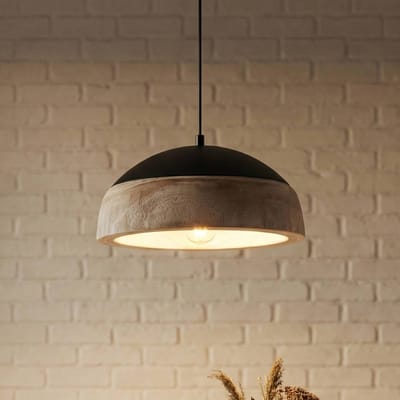 Lucande - Hanglamp - 1licht - Licht hout, metaal - H: 15 cm - E27 - zwart, licht hout