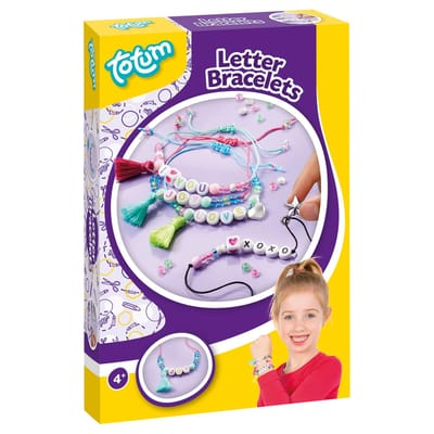 Totum 4 letter armbandjes maken - speelgoed meisjes vanaf 4 jaar - sieradenset knutselen - cadeau tip creatief vriendschaps armbandjes