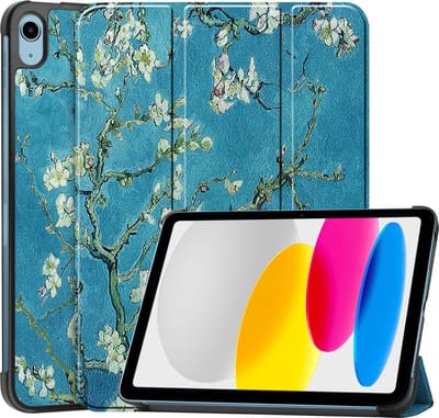 Hoes - Geschikt voor Apple iPad A16/A18 (2022/2025/2026) - 10.9 & 11 inch (10e, 11e & 12e generatie) - Dun & Stevig - Trifold Bookcase - Hard Cover - Hardcover Book Case - Tablet Hoesje - Bloesem
