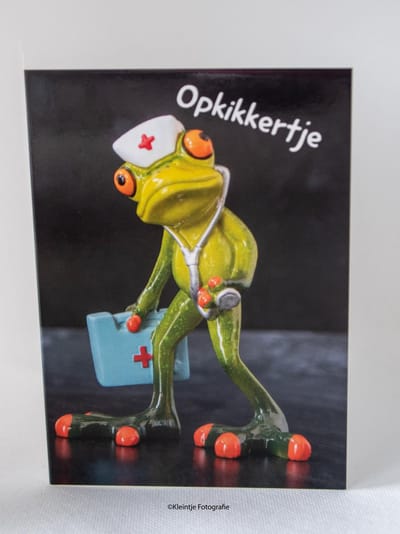 Opkikkertje wenskaart (A6) – Kikker kaart om iemand op te beuren | Kleintje Fotografie
