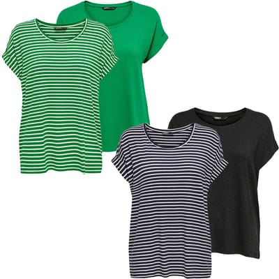 Only Dames T-Shirt MOSTER 4 Pack bequem Veelkleurig S Ronde Hals Volwassenen Zomertop - Top Korte Mouw