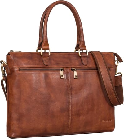 Leren Laptoptas 15.6 Inch Heren Aktetas Schoudertas met Trolleyband Vintage