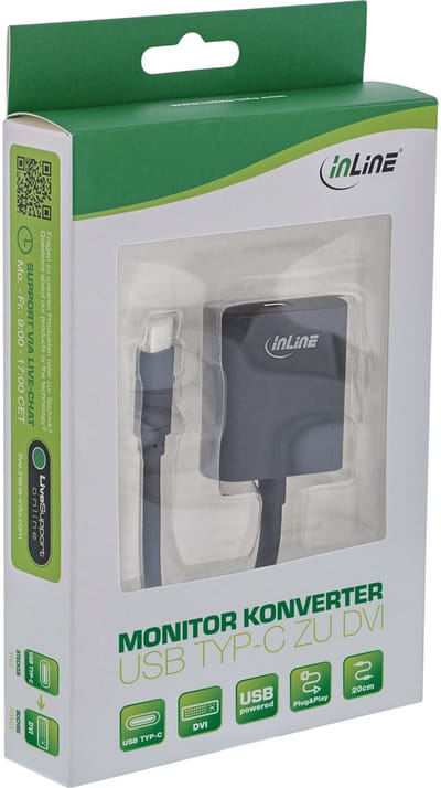 InLine® USB Display Converter, USB-C male naar DVI female, zwart