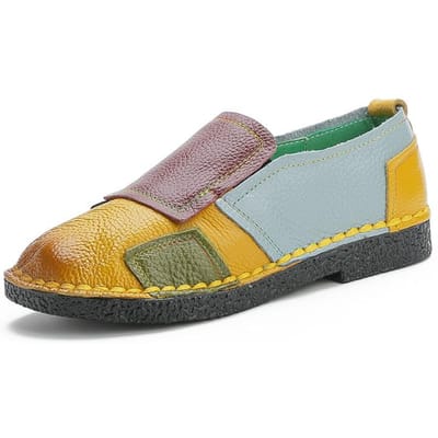 Platte Damesschoenen Etnische Stijl Echt Leer Kleurblokkering Casual Dames Enkele Schoenen Grote Maat Hete Damesschoenen Beanieschoenen 42 gray